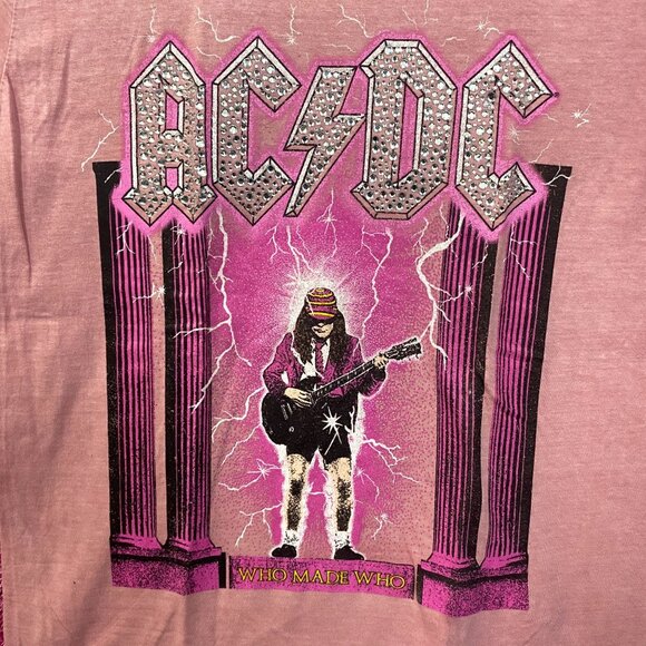 AC/DC Who Made Me Pink Rhinestone T-Shirt Medium - Picture 2 of 4